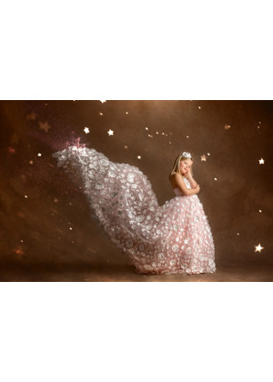 Soft Pink Beaded Floral Lace Tulle Flower Girl Dress